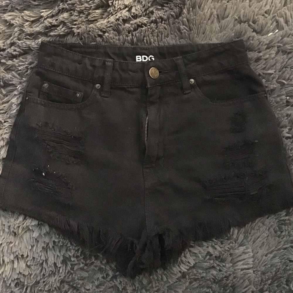 high waist black distressed shorts