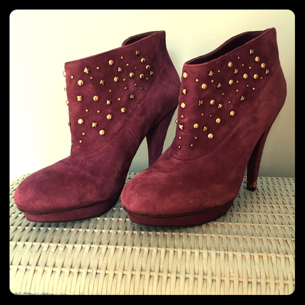 BCBG Purple leather studded booties