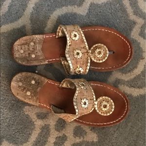 Jack Rogers Cork + Gold Flats