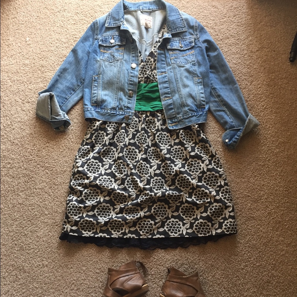 Fossil lace bottom sash waisted floral dress