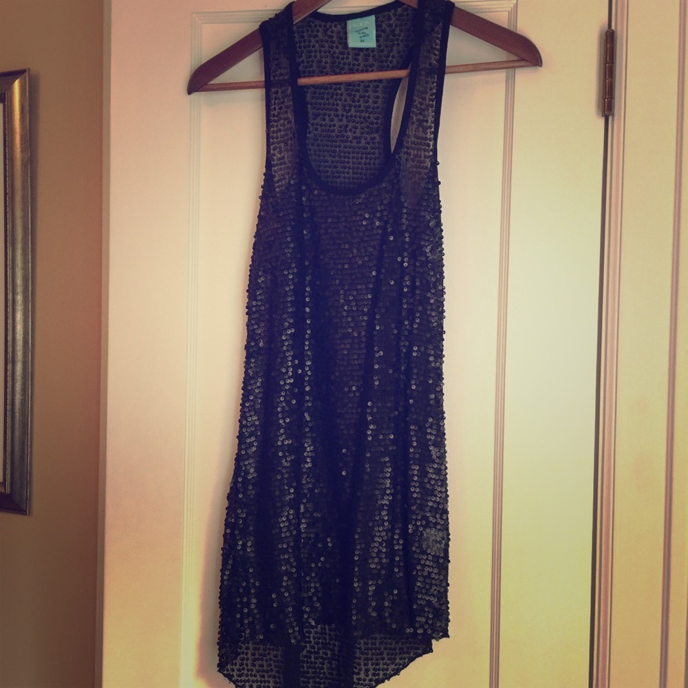 Long black sequin tank/mini dress