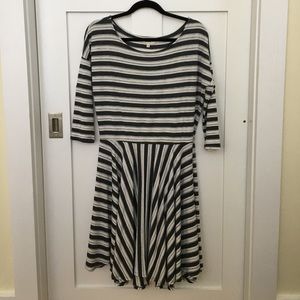 Grey and white striped dress.