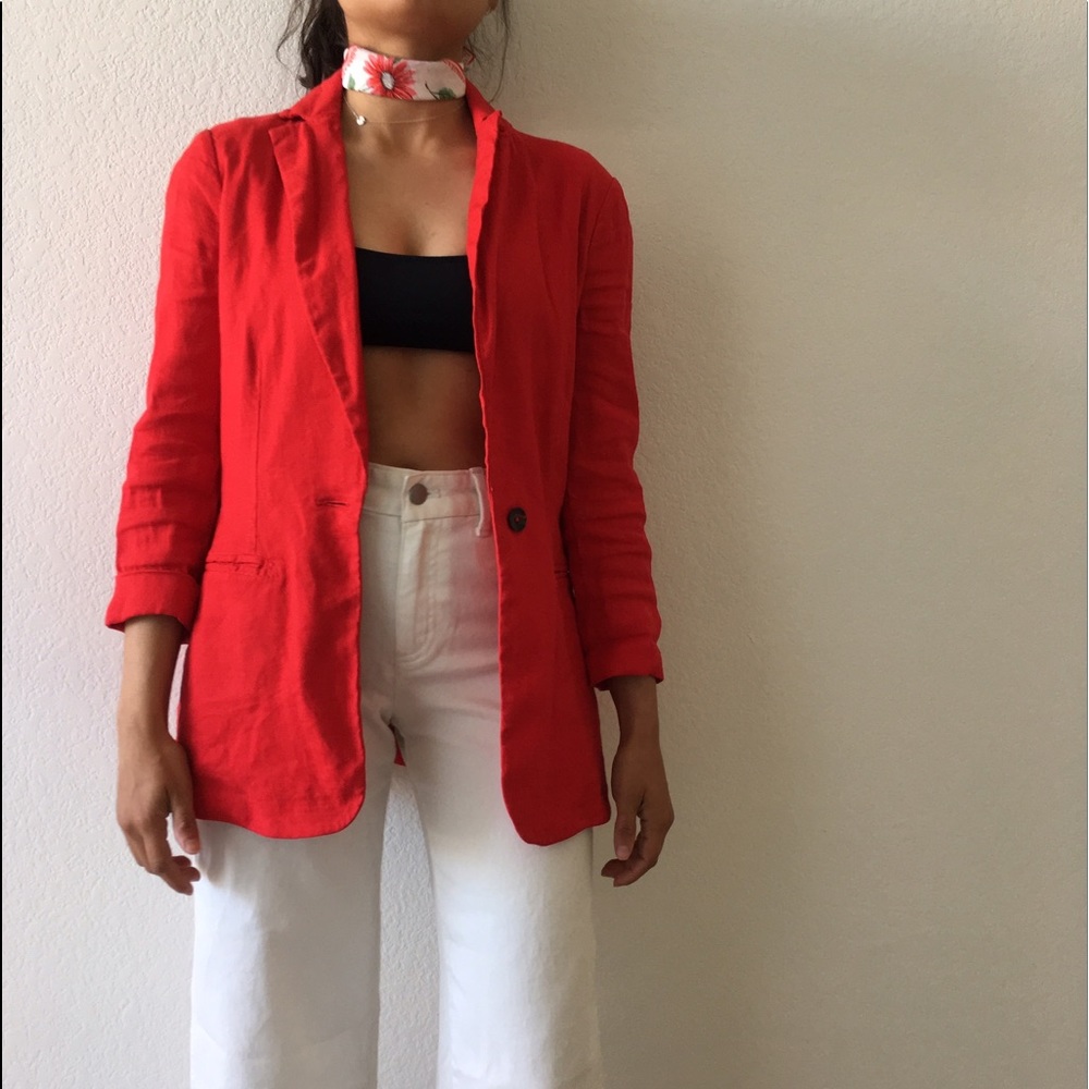 Red Linen Blazer