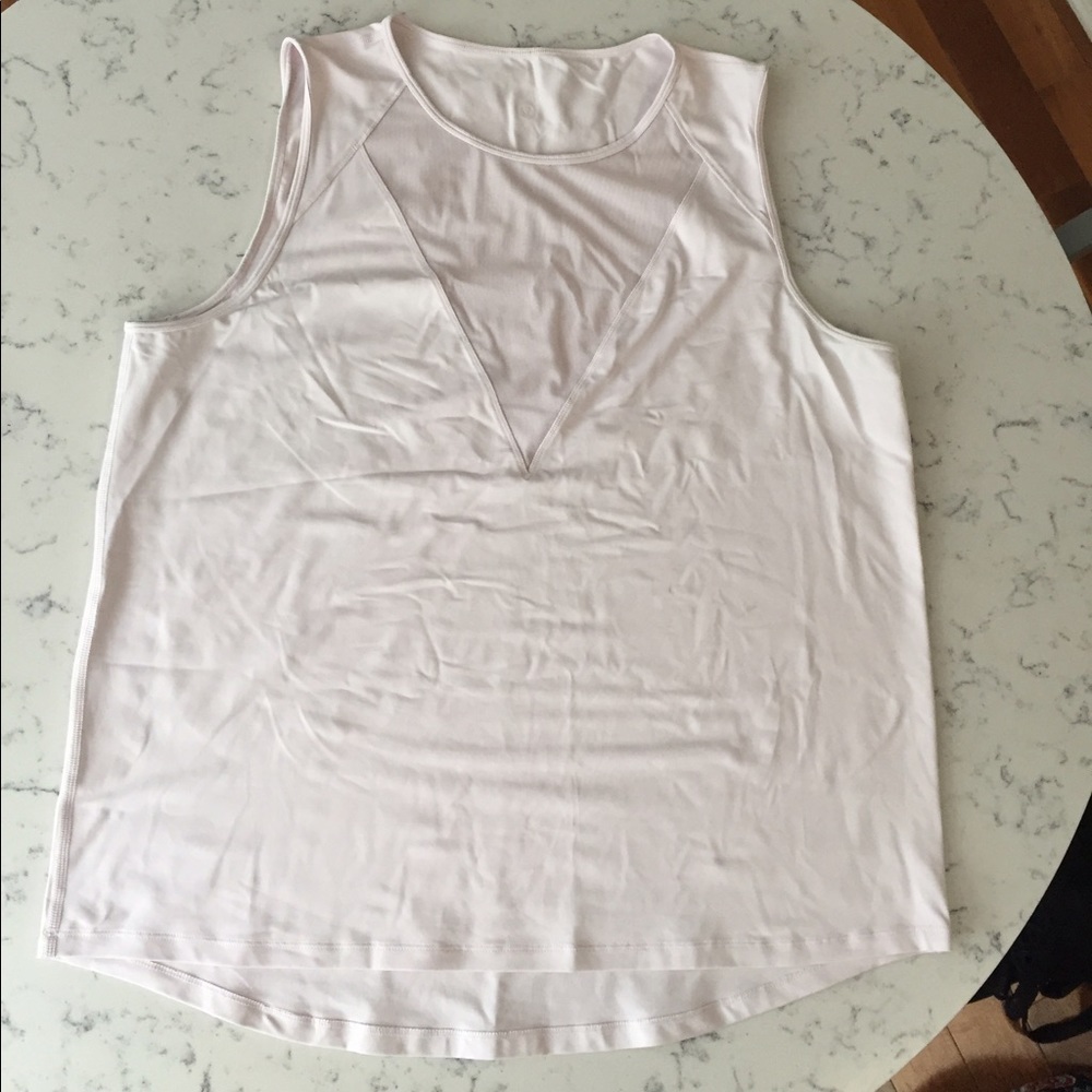 Lululemon Hi-lo pale pink mesh neck Lyon tank top