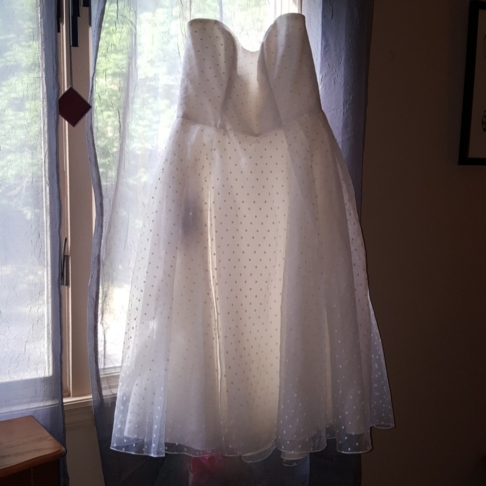 White tea length wedding dress.