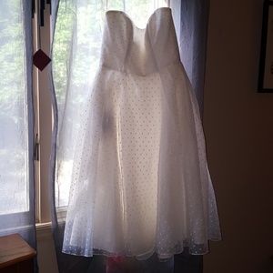 White tea length wedding dress.