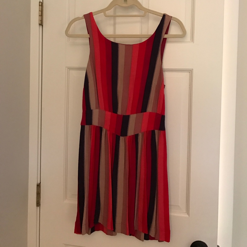 Multi Color Stripe Dress with Ribbon Tie Back