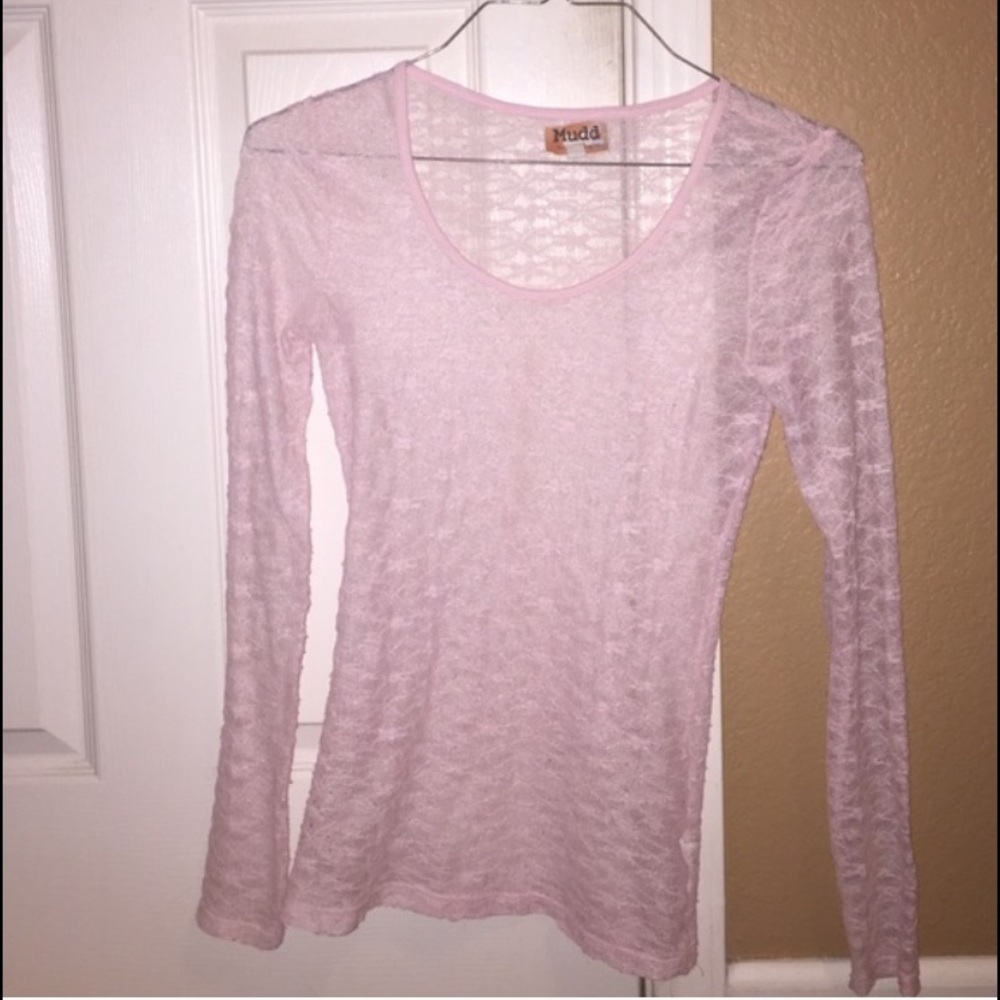 Long sleeved lace pink top