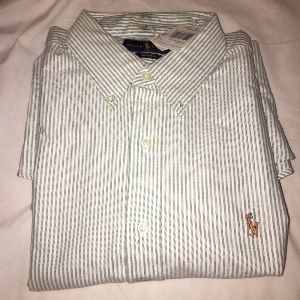 Light green long sleeve pin striped Polo