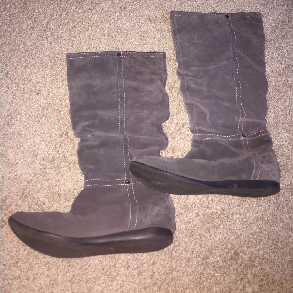 Gray mid calf boots
