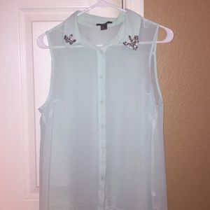 Mint button up blouse tank