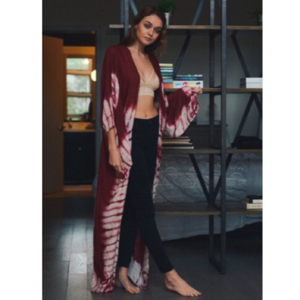 Last 1 New Boho Tie- Dye Kimono Long Cardi-Wrap - Picture 2 of 8