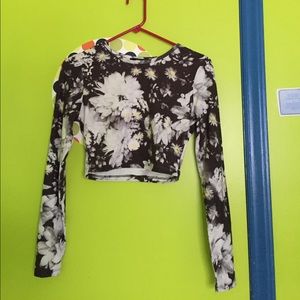 Floral print long sleeve crop top
