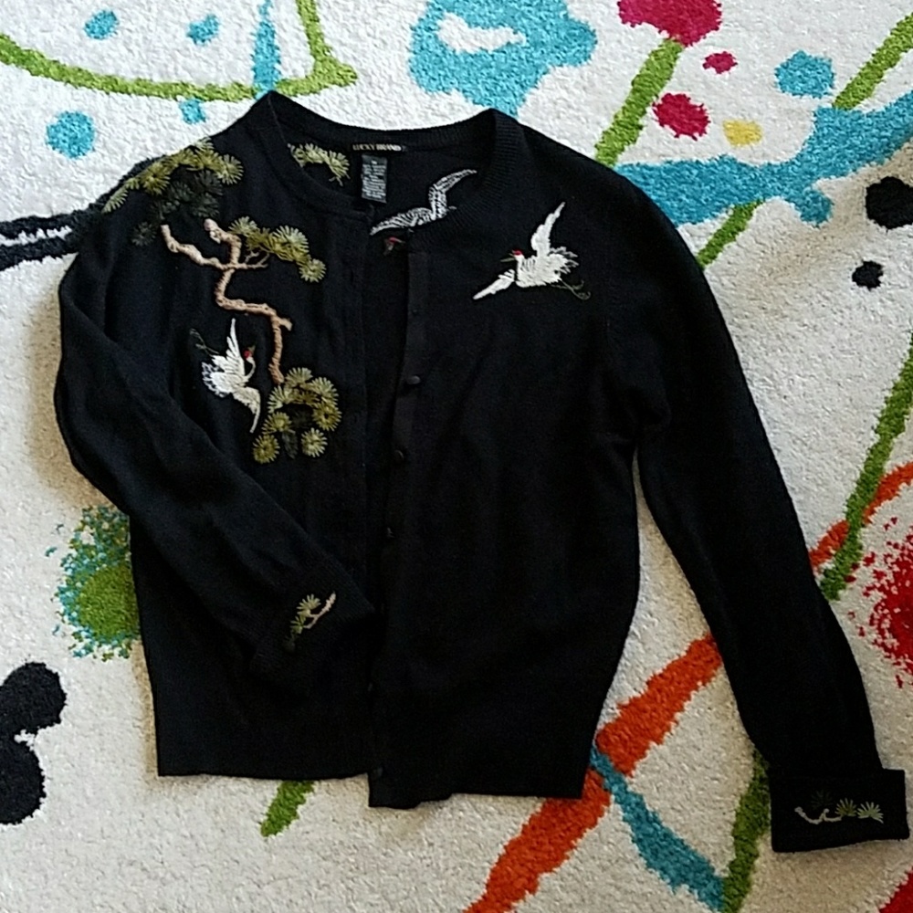 RARE Lucky Brand Embroidered Cardigan sz M
