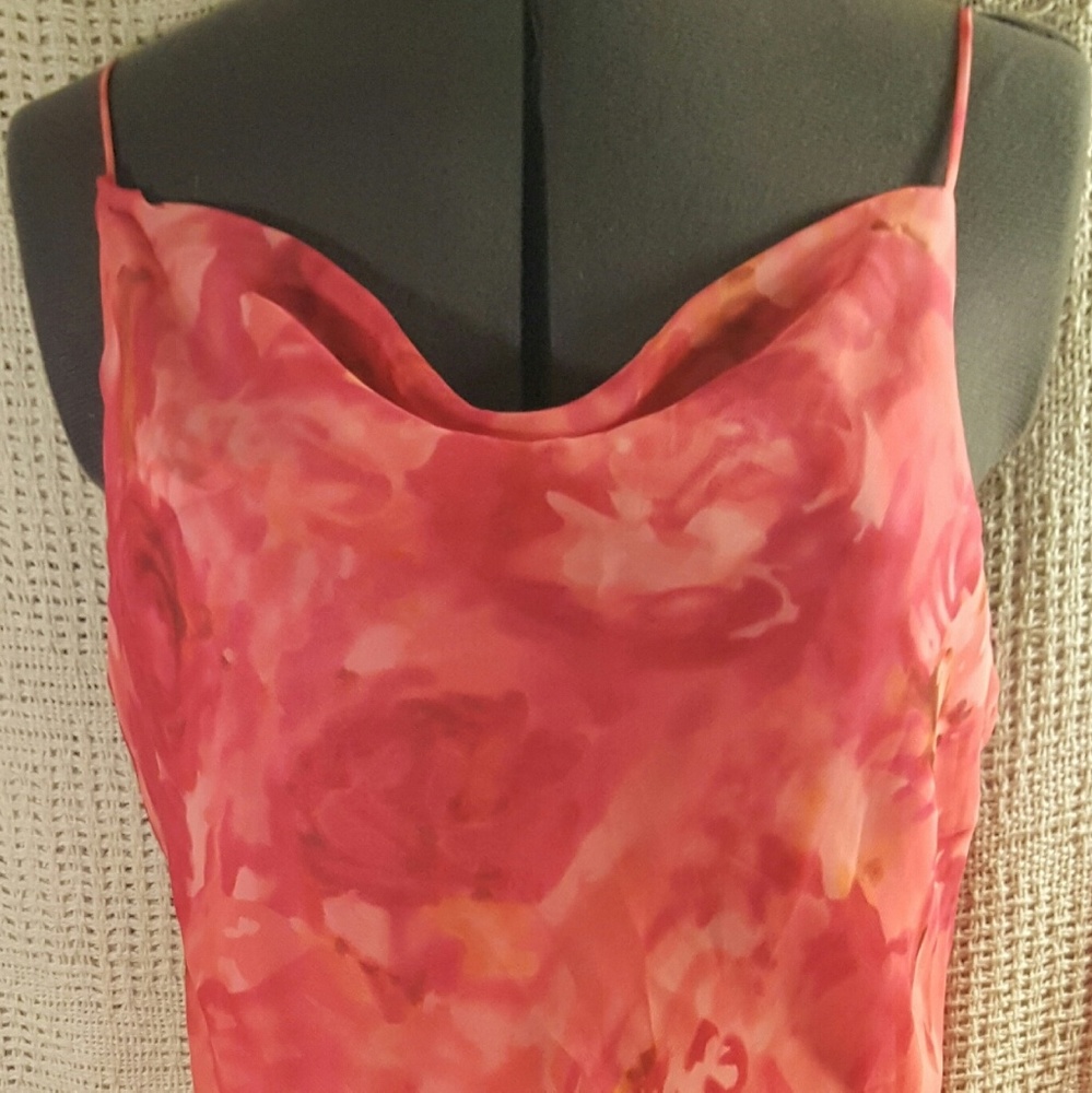 Sexy Pink Peach Swirly Dress Thin Straps Lined