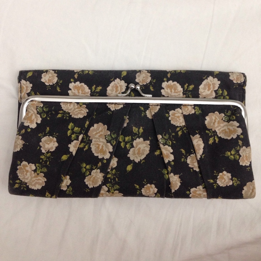 Rose Patterned Floral Black Cotton Clutch/Purse