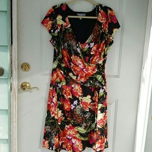 Flattering B-Slim bright pattern dress