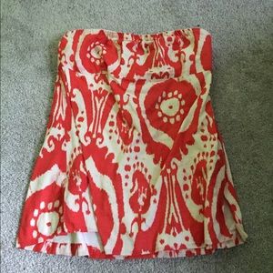 Orange printed strapless top