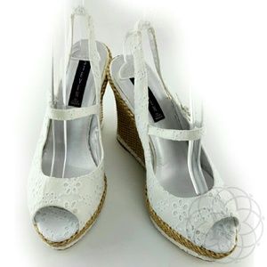 STEVEN White Eyelet Summer Wedges