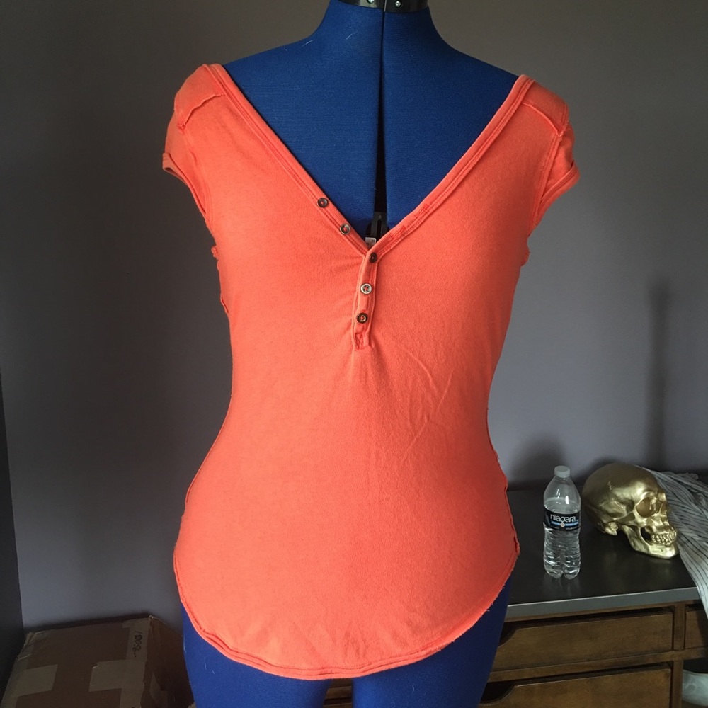 Like-New Free People Orange Henley T- Shirt