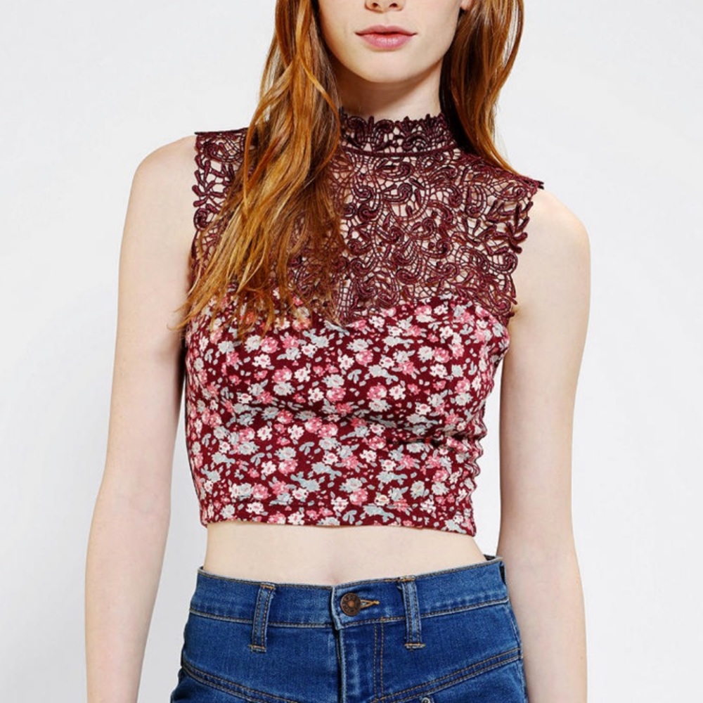 NWOT Urban Outfitters Burgundy Lace Crochet Top