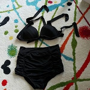 Black High Waist Bikini with Halter Top