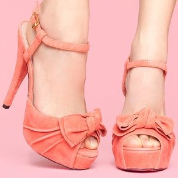 Betsey Johnson Haylie Platform Sandal Heels -Coral - Picture 1 of 8