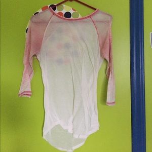 White and coral baseball tee