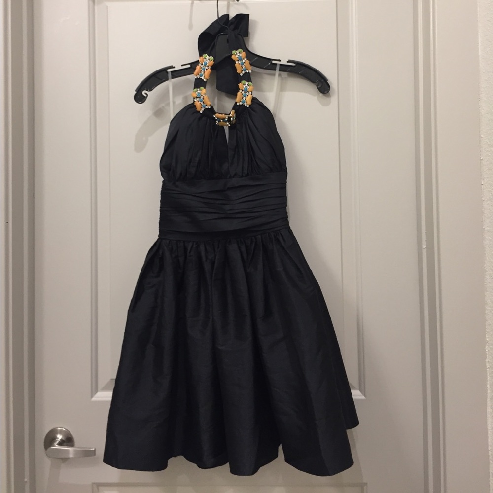 Halter Navy beaded cocktail dress