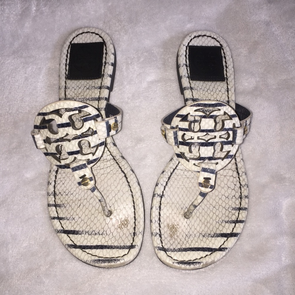 Tory Burch Sandals - black & white stripe
