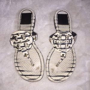 Tory Burch Sandals - black & white stripe