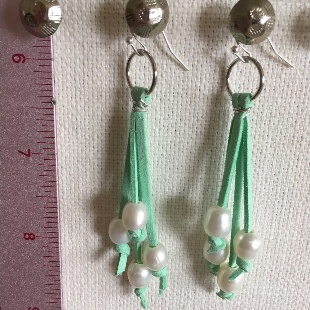 Suede freshwater pearl dangle tassel silver SPRING