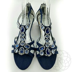 Adrienne Vittadini Jeweled Blue Denim Sandals