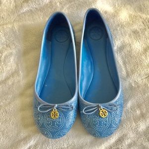 Tory Burch Bright Blue embroidered flats