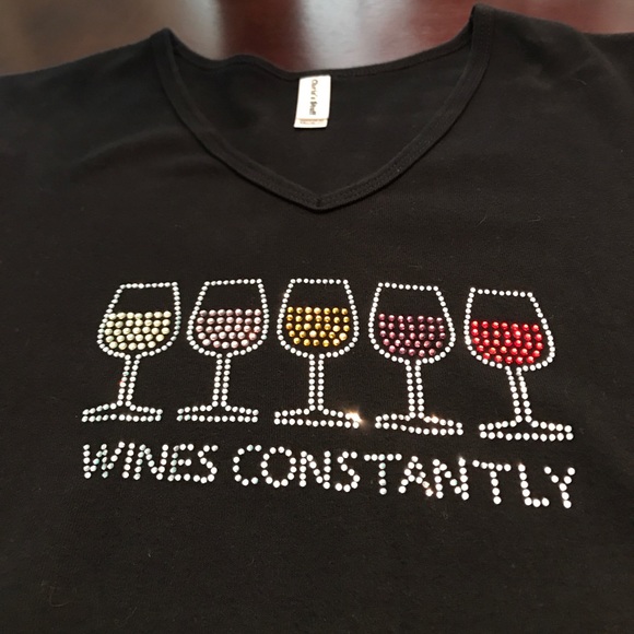 Wines Constantly rhinestone v neck t-shirt!