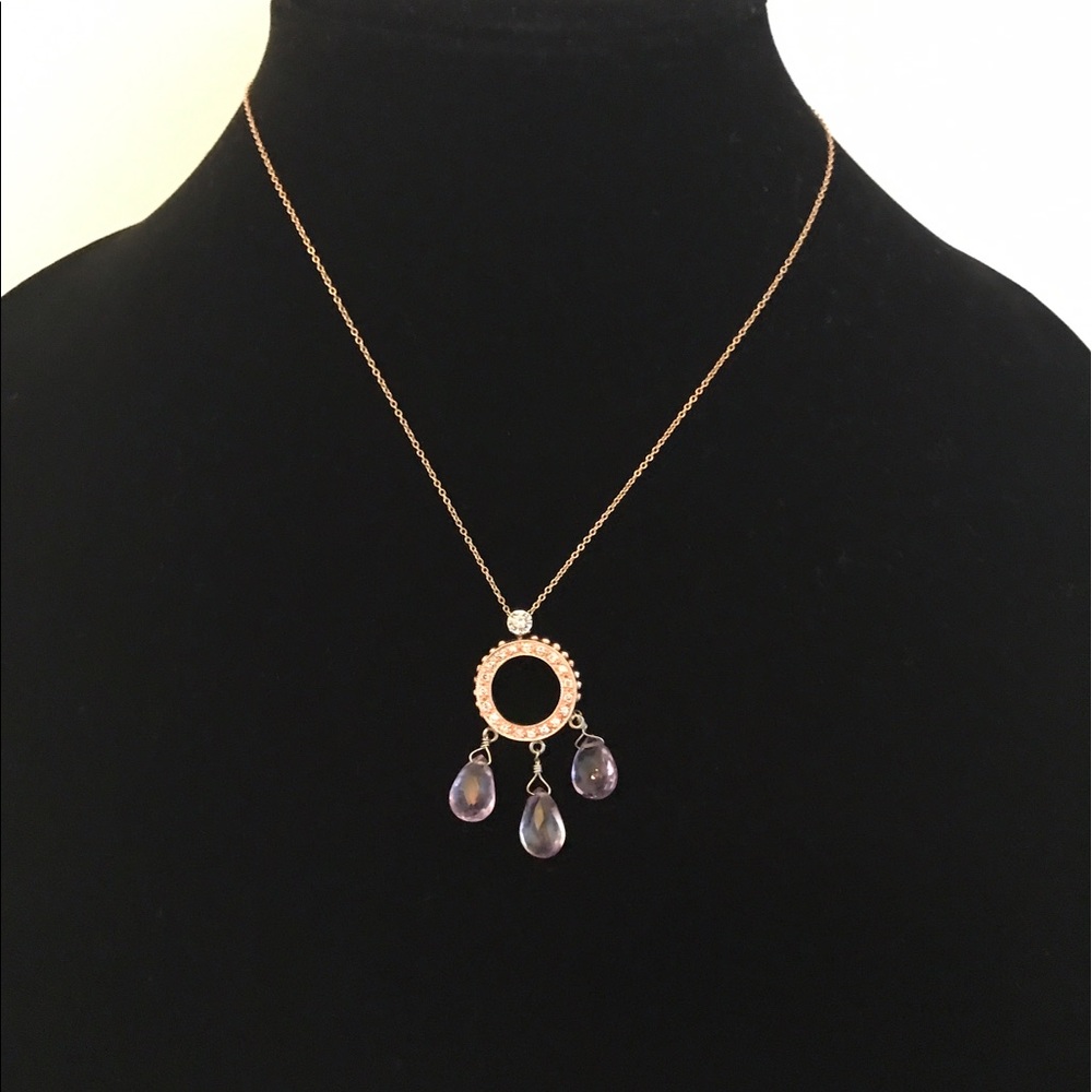 14kt rose gold necklace w diamonds & amethyst st.