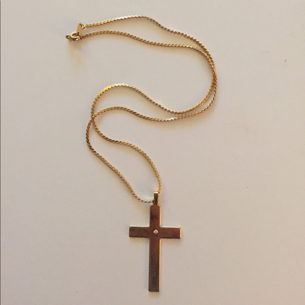 Cross Necklace w/ Amber Engraved