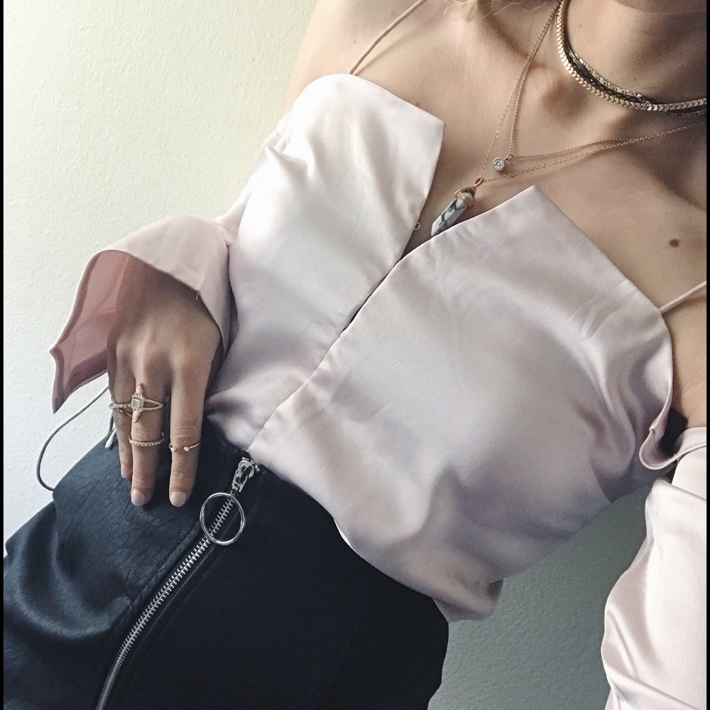 Satin Off the Shoulder Crop Top