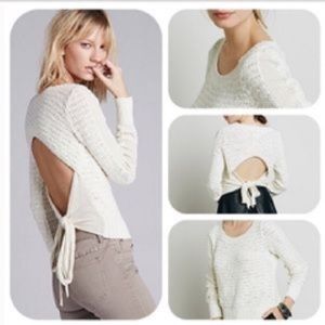 Free People Ivory Knit Open Back Sweater