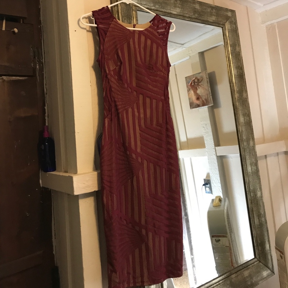 Maroon with tan under layer dress