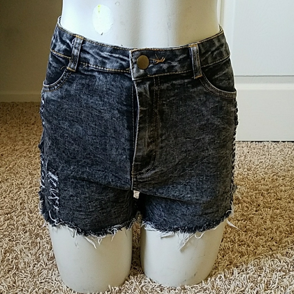 High Waisted Gray Stretch Jean Distressed Shorts
