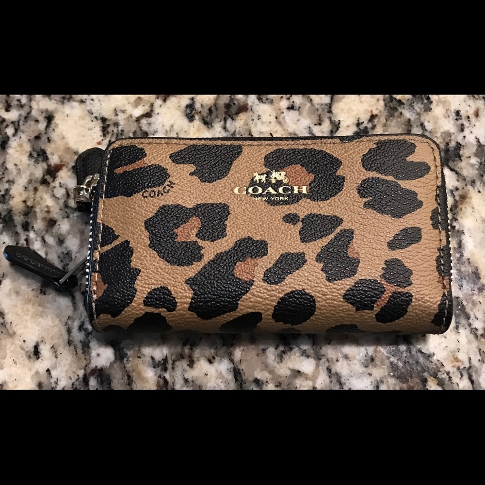 COACH Leopard Ocelot print Double Zip wallet
