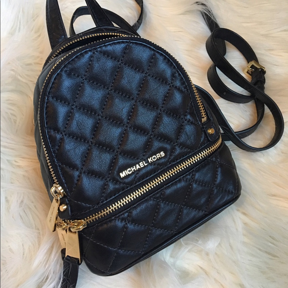 Michael Kors Mini Backpack Black Quilted (Gold)