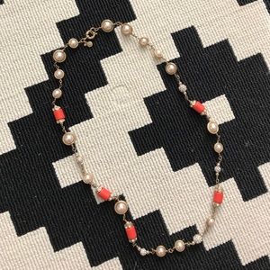 J. Crew gold, pearl, crystal and coral necklace