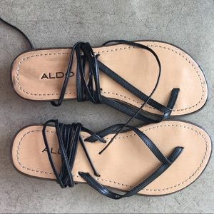 Black tie lace up sandals