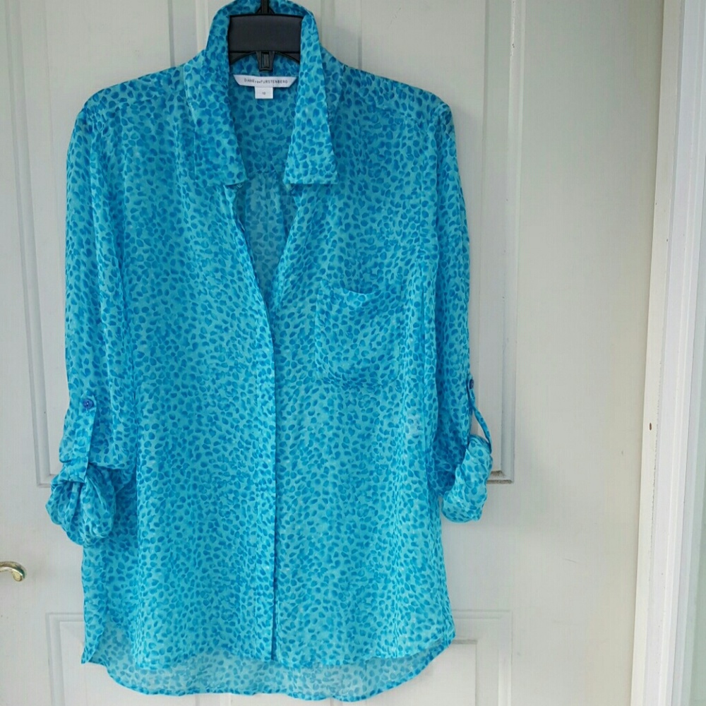 Turquoise print Diane von Furstenberg blouse
