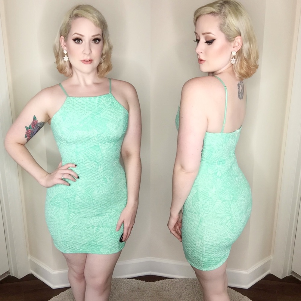 Soft Mint Spaghetti Strap Wiggle Midi Dress