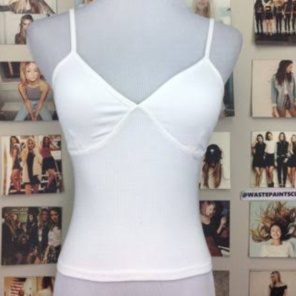 Brandy Melville white ribbed v neck tank top crop