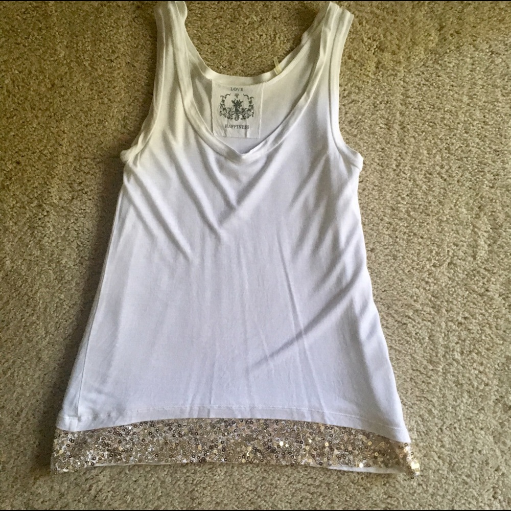 White Tank With Gold Sequins Trim