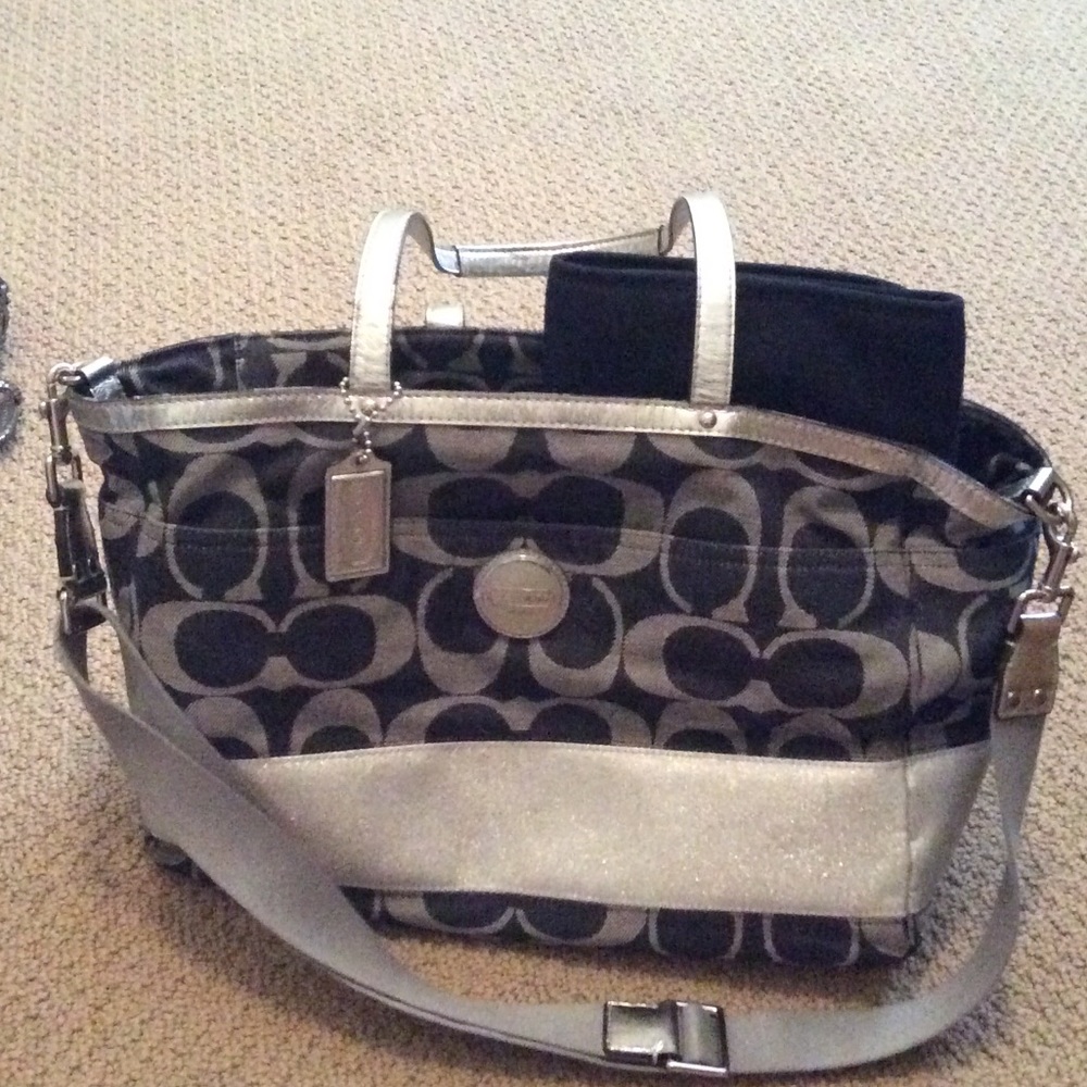 COACH Signature Stripe Diaper Bag Tote